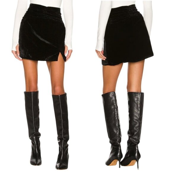 Revolve Lovers + Friends Merci Mini Skirt Sz.M Black Velvet Draped Waist Goth - Picture 2 of 13